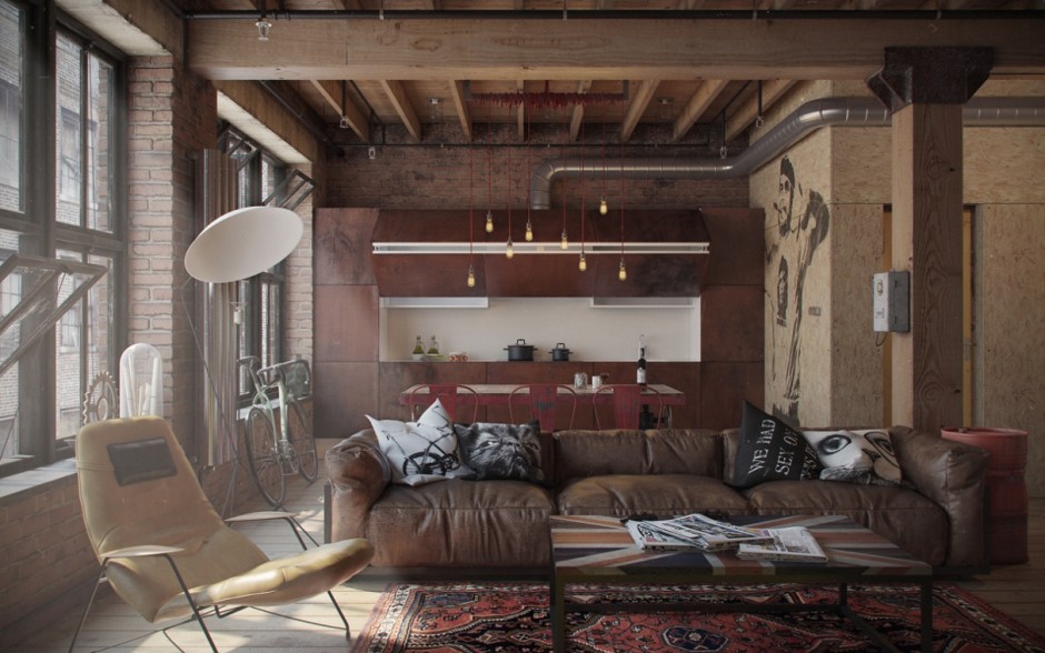 The industrial style in the design of the loft