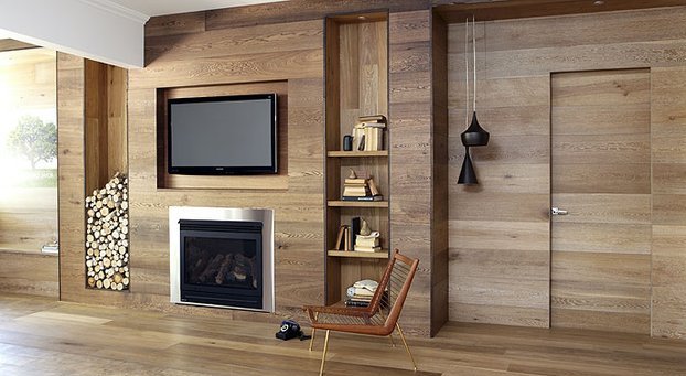 wall paneling in a wooden house