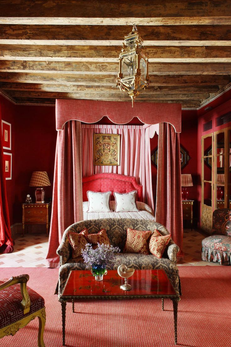 Luxurious bedroom in a red retro style