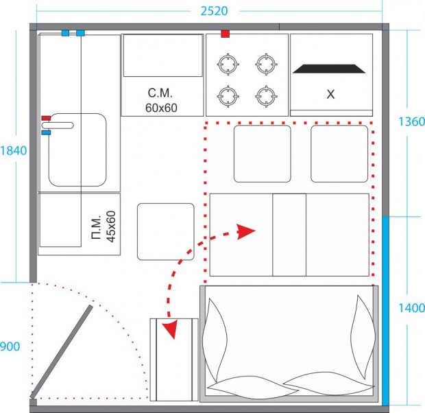 Küchenanordnung mit Bett 3